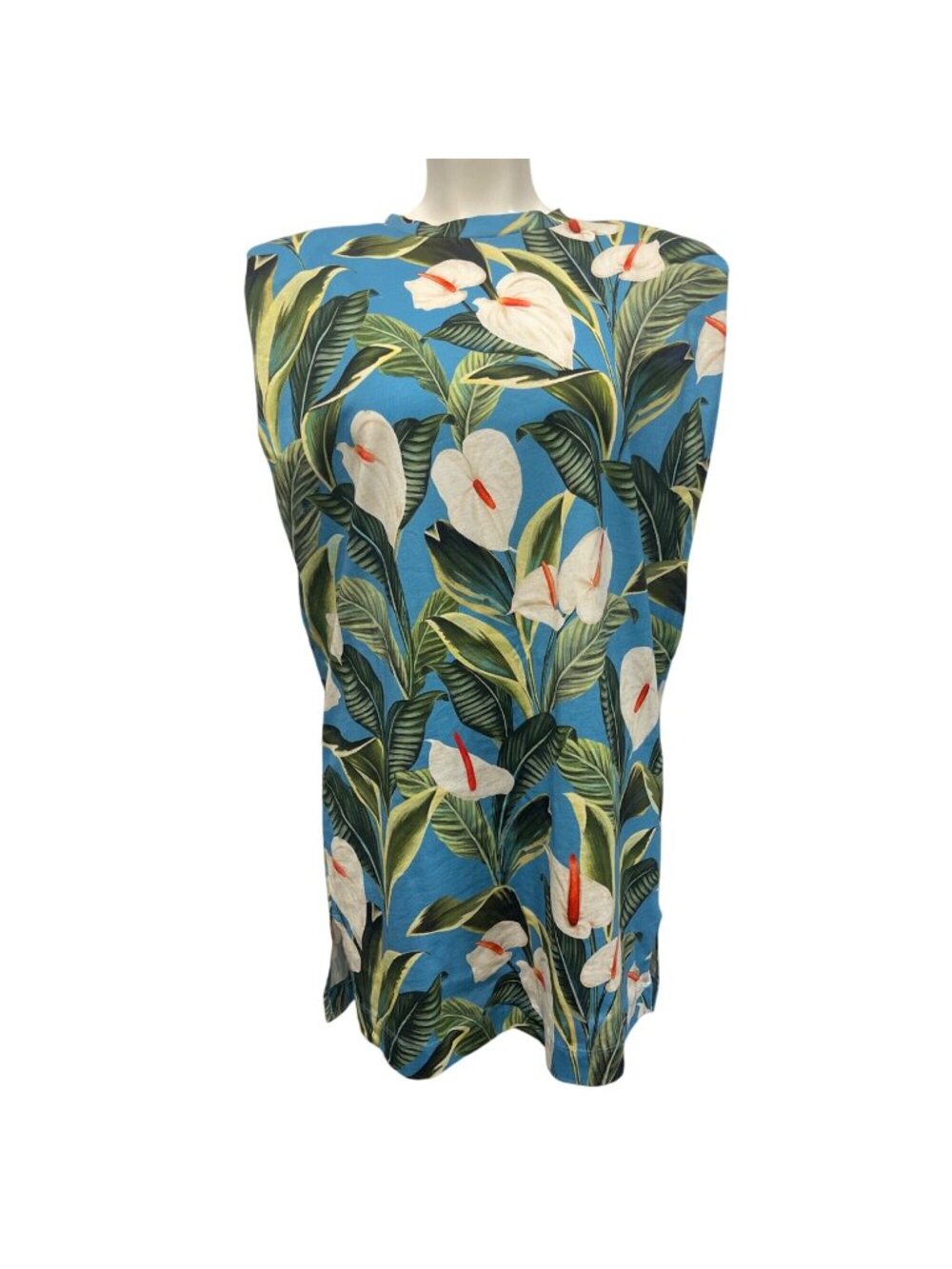 Farm Rio Anthurium Garden Mini T-Shirt Dress Womens M Blue Floral **No Belt**